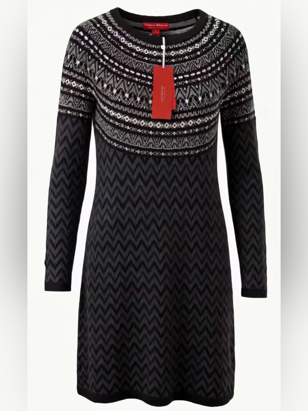 NWT KRIMSON & KLOVER ALICE Black and White Fair Isle Knit Dress